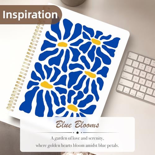 Cute Spiral Notebook journal A4 Aesthetic Pretty Design for Women Girls Kawaii with Pocket, 8.5 x 11 inch, Graph, Blue Flower - color: Blue Flower, style: Graph
