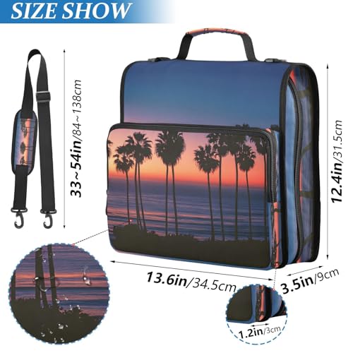3 Ring Zipper Binder Summer Beach Sunset Seaside Binders Bag with Shoulder Strap 500 Sheets Paper Organizer Trapper Keeper Documents Storage File Folder for School Office - color: A1130