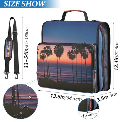 3 Ring Zipper Binder Summer Beach Sunset Seaside Binders Bag with Shoulder Strap 500 Sheets Paper Organizer Trapper Keeper Documents Storage File Folder for School Office - color: A1130
