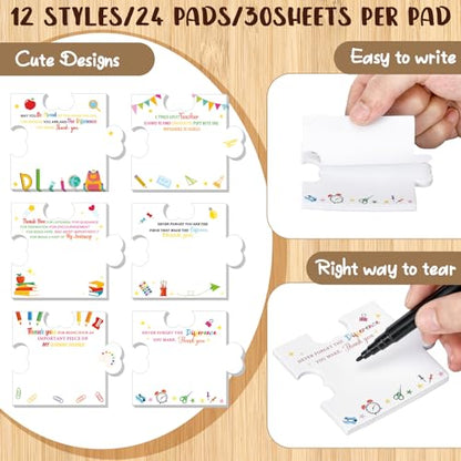 Yinder 24 Pads Back to School Teacher Gifts Sticky Notes Puzzle Shape Sticky Notes Pads Bulk Cartoon Self Adhesive Thank You Gifts for Teachers End of Year Graduation Office School Tab Party Supplies - style: Teacher