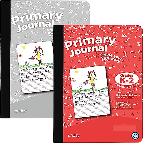 Enday Primary Journal Grades K-2, Primary Writing Journal, Half Page Ruled Primary Journal Composition Notebook for Kids, 100 Sheets kids Notebook, Red and Grey (2 Pack) - color: RED - GREY