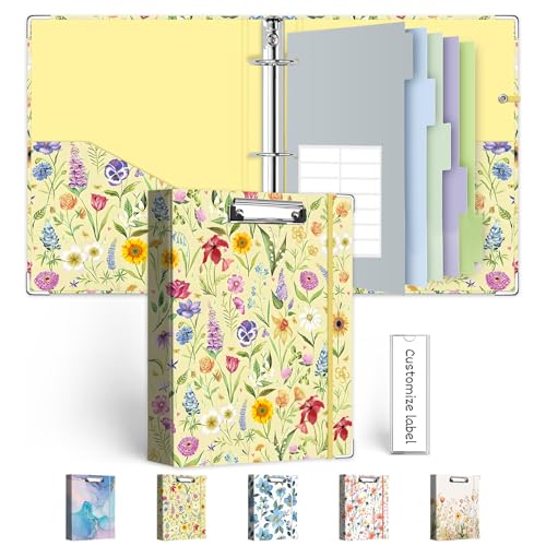 Mini Binder Organizer，1 Inch 3 Ring Binder with Clipboard, 5-Tabs Pockets Dividers, Plastic Folder, 18 Divider Stikers, Pen Loop (Garden Party, 5.5" x 8.5") - color: Garden Party, size: 1in（5.5"x8.5"）