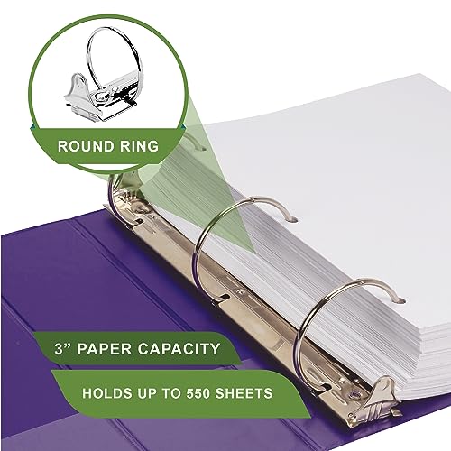 Samsill Earth’s Choice™, Durable Fashion Color 3 Ring View Binder, 3 Inch Round Ring, Up to 25% Plant Based Plastic, Eco-Friendly, USDA Certified Biobased, Purple, Value 2 Pack (U86808) - color: Purple, size: 3", style: 2 Pack