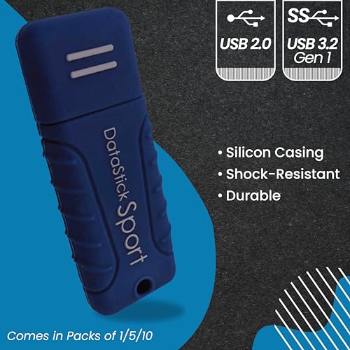 Centon Electronics MP Essentials DataStick Sport USB 3.0 Flash Drive, Waterproof USB Drive, Shock-Resistant Silicon Case, Versatile USB Stick, 8 GB Storage Capacity, Navy Blue, Pack of 5 - size: 8 GB, style: Pack of 5