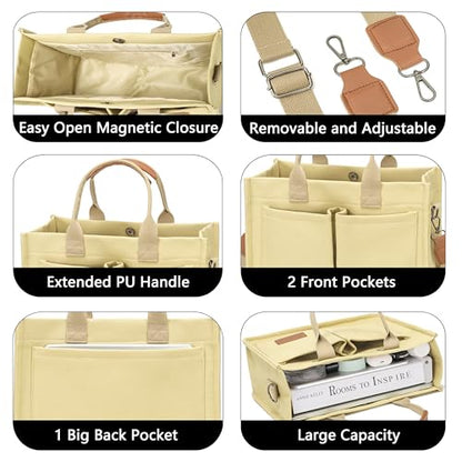 ZHMO Canvas Tote Bag for Women,Women's Bags Crossbody Bags Work Laptop Tote Bag Large Handbags Purse for Travel Nurse Teacher - color: Canvs Cute Khaki With Compartments