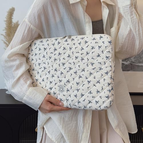 Cute Laptop Sleeve 13-15 inch Laptop Case Aesthetic Quilted Laptop Sleeve Computer Bag with Flower Printing for MacBook (Blue, 13inch) - color: Blue, size: 13inch