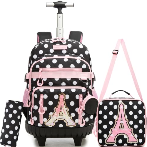 Meetbelify Rolling Backpack for Girls Boys Backpacks with Wheels Kids Carry on Luggage for Girls Boys - color: Black a