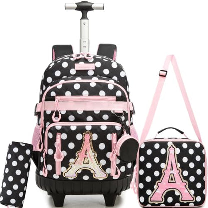Meetbelify Rolling Backpack for Girls Boys Backpacks with Wheels Kids Carry on Luggage for Girls Boys - color: Black a