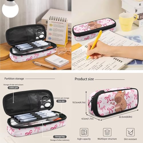 Teen Backpack with Matching Insulated Lunch Bag and Pencil Case Set for High School Middle School, Capybara 3-in-1 Bookbag Lunchbox Pouch for Girls, Durable Casual Daypack - color: Pink Bows-capybara