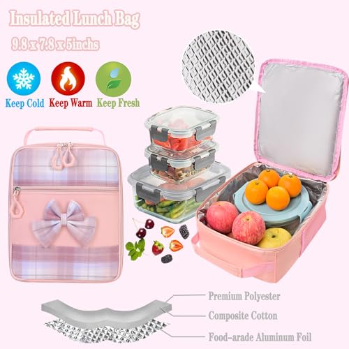 NSEQB Girls Backpack,Kids School Backpack With Lunch Box Pencil Case Set,Cute Childrens Schoolbag For Girls - color: Pink-3PCS