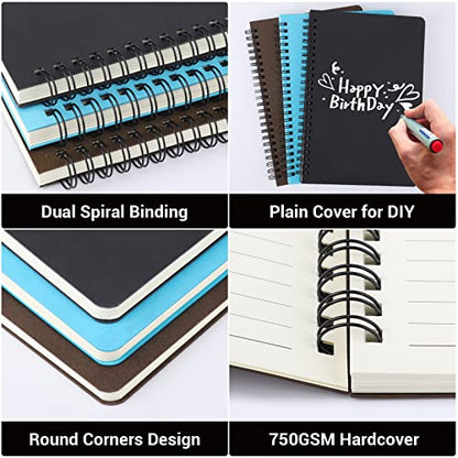 EUSOAR Spiral Ruled Notebook, A5 3packs 5.5"X8.3" 120 Pages Lined Travel Writing Notebooks Journal, Memo Notepad Sketchbook, College Office Business Diary Ruled Spiral Book Journal-3 Colors Covers - color: Black, Blue, Coffee, size: 3 Packs