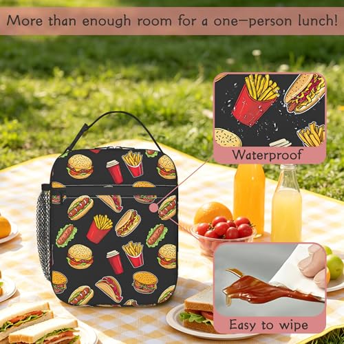 Hamburger Lunch Bag for Kids, Insulated School Lunch Tote | Cute reusable lunch bag with large capacity, insulated cooler tote for girls boys school, outdoor activities and snacks - color: Hamburger