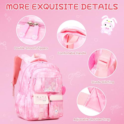 Jafeton Backpacks for Girls, Girls Backpack with Insulated Lunch Bag and Pencil Case for Kids Teens Elementary Middle High School Student, Cute Bow School Bag Travel Daypacks Book Bag Set - color: Pink