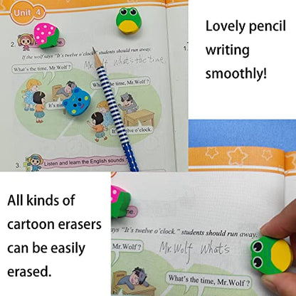 28PCS Assorted Cartoon Stripe Pencils with Fruit Animal Top Eraser for Kids | Topper for Kids School Supplies and Children Prize Gifts (28)
