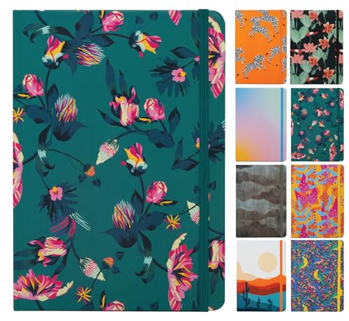 Beatrix & Luca College Ruled Notebook - A5 Journal – Lay Flat with Bookmark and Elastic Band - 160-Pages – 100 GSM Paper - Composition or Diary – Lined Pages - color: teal pink floral