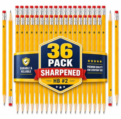 1InTheOffice Lead pencils, Wooden Pencils, Woodcase Pencil HB #2, Yellow Barrel, 36 Pack