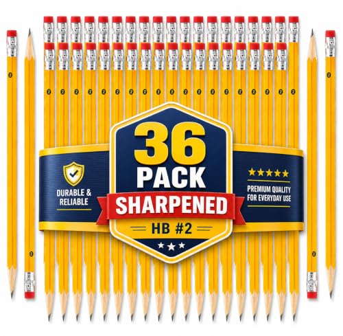 1InTheOffice Lead pencils, Wooden Pencils, Woodcase Pencil HB #2, Yellow Barrel, 36 Pack