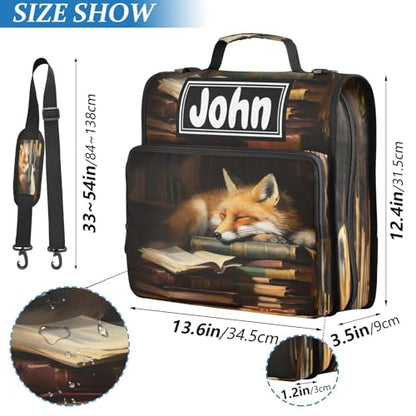 Fox Cartoon Print Custom Zipper Binder Bag 3 Ring with Shoulder Strap & Handle Personalized Binder Bag Expandable File Folder for School - color: Multi-fox Cartoon
