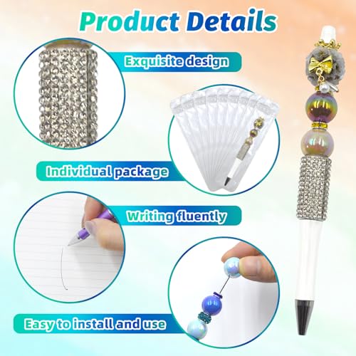 150 Pcs DIY Diamond Beadable Pen Kit - 50 Plastic Rhinestone Beaded Pens Bulk with Refills & Bags - Fancy Cute Glitter Pens for Crafting, Students & Teachers – School Supplies (White) - color: White, size: 50