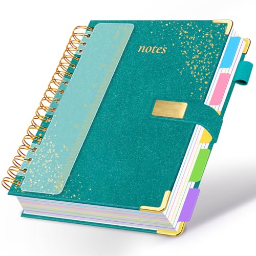 Spiral Notebook Journal 6.2''x 8.2'' 5 Subject Notebook with Dividers, 300 Pages Notebook College Ruled with Magnetic Closure, A5 Tabbed Notebooks for Work School, Sparkle Journal for Women (Cyan) - color: Cyan, size: (A5)6.2''x 8.2''