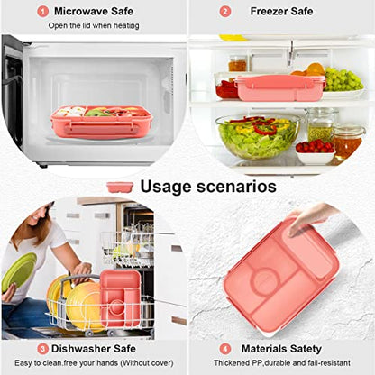 Amathley Bento Box Adult Lunch Box Kids,Lunch Containers for Adults/Kids/Toddler,5 Compartments Bento Lunch Box with Sauce Vontainers,Microwave & Dishwasher & Freezer Safe,BPA-Free (Pink) - color: Pink
