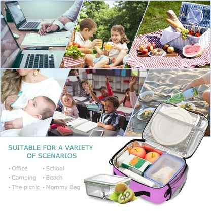 Custom Student Lunch Bag for Boys Girls Violet Solid Color Personalized Name Lunch Box Insulated Cooler Bag for School Picnic Office - color: Multi13