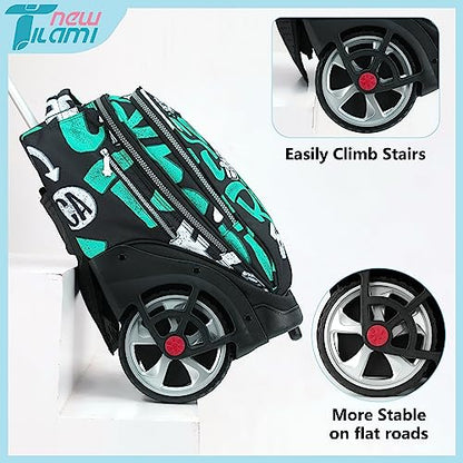 NEW TILAMI 19 Inch Rolling Backpack with Lunch Bag for Girls Boys Wheeled Laptop Backpack Durable Carry-on Bag School Travel, Beach Surf Rider - color: Green Beach Surf Rider