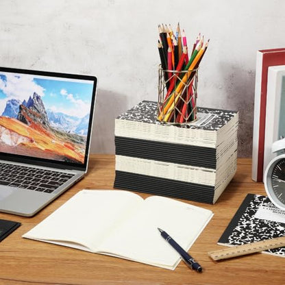 Fainne 100 Pack A5 Composition Notebooks Bulk College Ruled Composition Notebooks Marble Covers Notebook for Student Classroom Office Supplies 30 Sheet/60 Page(Black) - color: Black