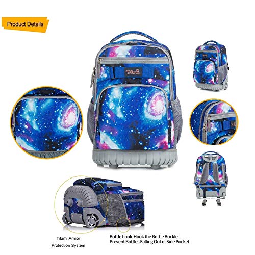 Tilami Rolling Backpack 19 inch with Lunch Bag Wheeled Laptop Backpack, Galaxy - color: Galaxy