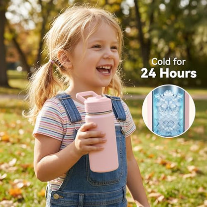 Fijinhom 12 oz Kids Water Bottle, Toddler Water Bottle with Straw, Boys&Girls Bottle for School, 304 Stainless Steel Vacuum Insulated Bottle for Kids, BPA-Free, Leak-Proof, Rabbit - color: Rabbit