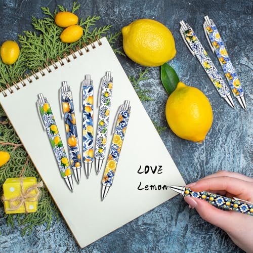 Capri Lemon Pens Set – Mediterranean-Inspired Ballpoint Pens for Girls, Students, and Stationery Lovers – Smooth Writing Pens for School, Journaling, or Gifts – Bright and Elegant Design, 8 Pack - style: Capri lemon