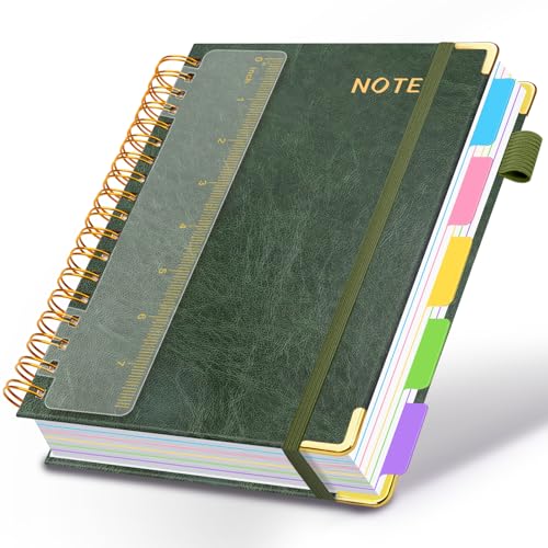 Hardcover Spiral Notebooks for Work 6.2"x 8.2", 300 Pages 5 Subject Notebook with Dividers & Tabs, A5 Spiral Journal for Women, College Ruled Notebook for School Note-Taking (Green) - color: Green, size: 6.2''x 8.2''