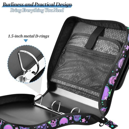 Personalized Magic Skull 3 D-Ring Binder Bag Multi-Pocket Zipper Organizer with Handle and Detachable Shoulder Strap Holds 500 Sheets for School Office Supplies - color: Dhb-004
