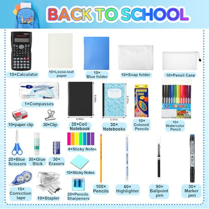 Gilprop 10 Sets High School Supplies Kit Back to School Supplies College Bundle Essential Stuff Bulk Stapler Notebook Calculator Backpack Bag Set for Senior Student Teen Classroom