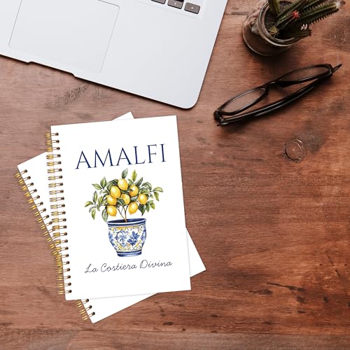 KAOWT Amalfi Coast Italian Lemon Notebook Journal, Mediterranean Tile Notebooks for Note Taking, Coastal Beach Journal, Botanical Lemon Hardcover Spiral Notebook 5.5x8.3in - color: Summer notbook-flowerpot lemon