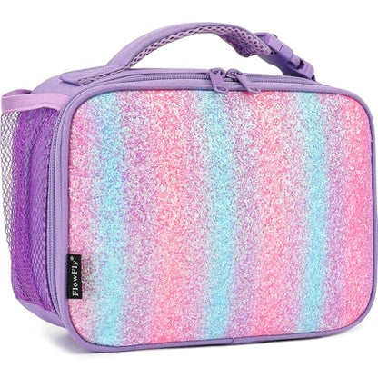 FlowFly Kids Lunch box Insulated Soft Bag Mini Cooler Back to School Thermal Meal Tote Kit for Girls, Boys,Purple#Glitter - color: Purple#Glitter