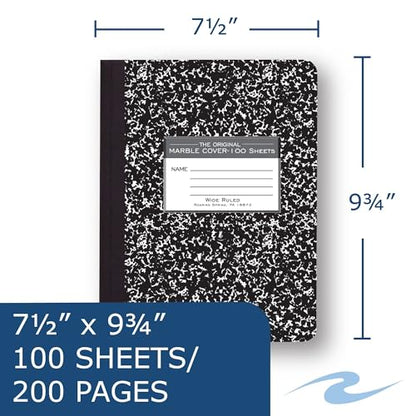 ROARING SPRING Hard Cover Composition Notebook, Black Marble Comp Book, 9.75″ x 7.5″, Wide-Ruled with Margin, 100 Sheets (200 Pages) - size: Wide-Ruled, 100 Sheets/200 Pages, style: 1 Comp Book