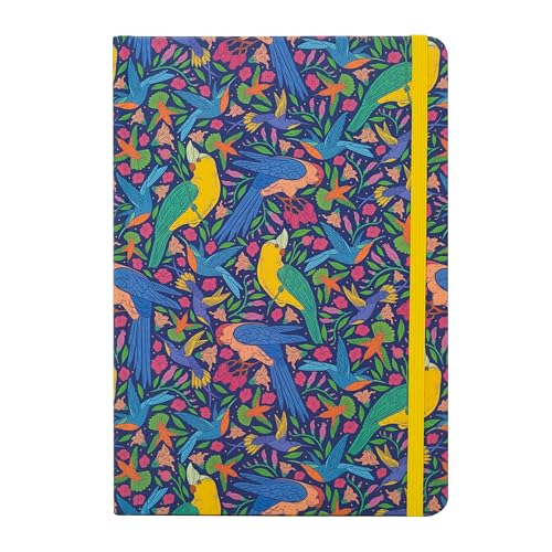 Beatrix & Luca College Ruled Notebook - A5 Journal – Lay Flat with Bookmark and Elastic Band - 160-Pages – 100 GSM Paper - Composition or Diary – Lined Pages - color: blue tropical birds