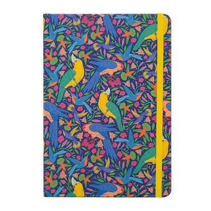 Beatrix & Luca College Ruled Notebook - A5 Journal – Lay Flat with Bookmark and Elastic Band - 160-Pages – 100 GSM Paper - Composition or Diary – Lined Pages - color: blue tropical birds