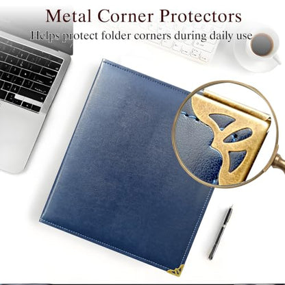 Large 2 Inch D-Ring 3 Ring Binder, Faux Leather, Blue | Faux leather inside and out; large cover fits 8.5 x 11 paper, sheet protectors, dividers, certificates, and files. - color: Blue, size: 2 Inch