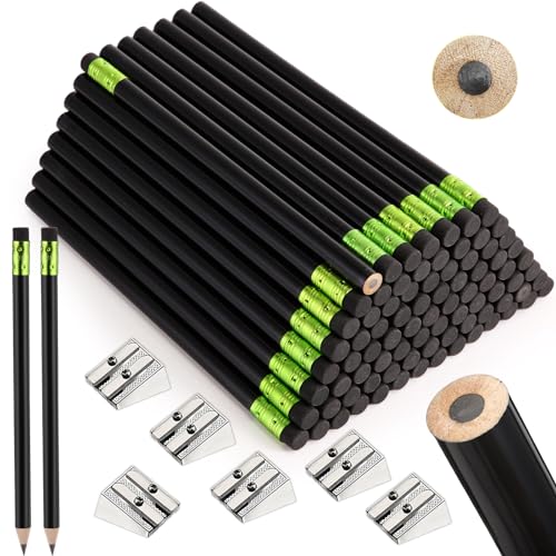 Fainne 102 Pieces Jumbo Pencils Set for Kids Toddlers 96 Thick Fat Large Pencils with Erasers 6 Sharpeners Bulk for Preschool Kindergarten Elementary School Classroom(Black,Round) - color: Black, style: Round