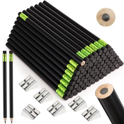 Fainne 102 Pieces Jumbo Pencils Set for Kids Toddlers 96 Thick Fat Large Pencils with Erasers 6 Sharpeners Bulk for Preschool Kindergarten Elementary School Classroom(Black,Round) - color: Black, style: Round