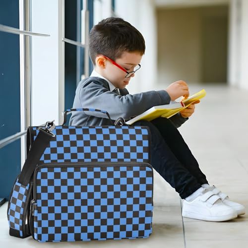 Blue Black Checkered Binder Bag 3 Ring Zipper Binders with Shoulder Strap for School Office Organizer Storage - color: Q005