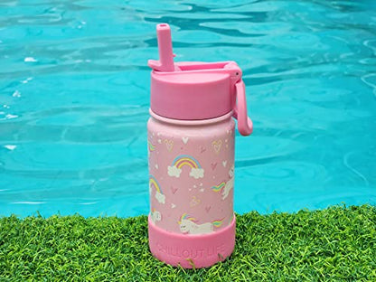 CHILLOUT LIFE 12oz Kids Insulated Stainless Steel Water Bottle with Leak Proof Straw Lid & 144 Stickers - color: Pink Unicorn, style: 12 oz