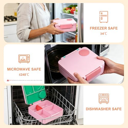 FOOYOO Bento Lunch Box Set for Kids & Adults, Leakproof 4-Compartment Container with Insulated Stainless Steel Food Jar, Utensils, BPA-Free, Microwave & Dishwasher Safe for School Work Travel（Pink） - color: Pink