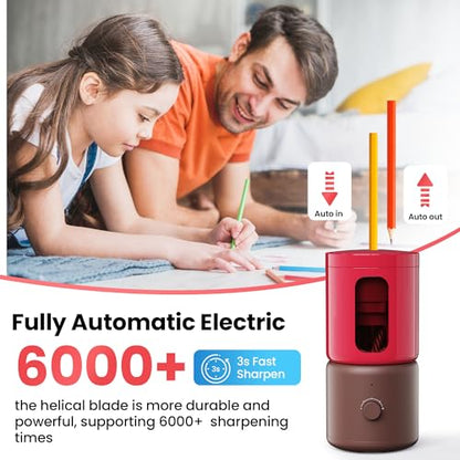 VUSIGN Electric Pencil Sharpener with 5 Adjustable Settings for Artists, Fully Automatic Sharpener for 6.9-11.2mm Pencils, Auto in & Out, Rechargeable Hands-Free Pencil Sharpener for School Classroom