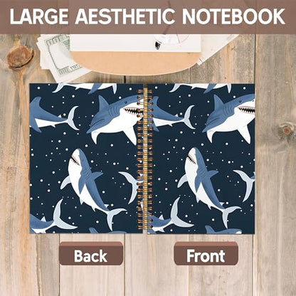 KAOWT Ocean Shark Notebook Journal, Shark Office Supplies Notebooks for Note Taking, Marine Biology Ocean Journal, Beach Gifts, Hardcover Spiral Notebook 5.5x8.3in - color: Summer notbook-black shark