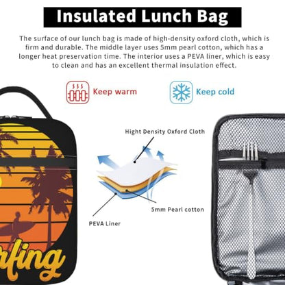 Surfing Sunset Palm Tree Lunch Bag 10In | Insulated Lunch Box Reusable Tote Bag For Picnic Office For Women Men - color: Style 8