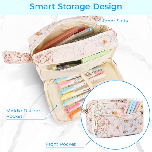 WOBAGMEN 62PCS Aesthetic School Supplies with Quilted Pencil Case, Pastel Highlighters, Gel Pens Mechanical Pencils Set, Cute Back to School Supplies, College Essentials(Coloful Patchwork, M) - color: Coloful Patchwork