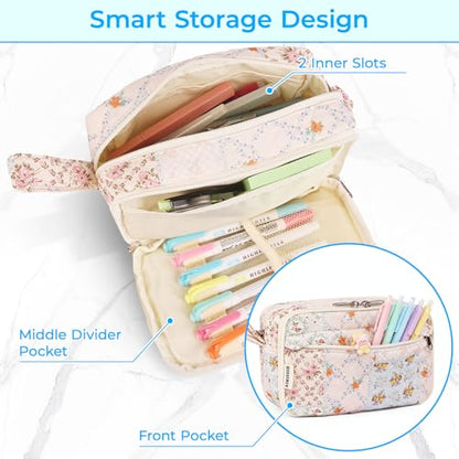 WOBAGMEN 62PCS Aesthetic School Supplies with Quilted Pencil Case, Pastel Highlighters, Gel Pens Mechanical Pencils Set, Cute Back to School Supplies, College Essentials(Coloful Patchwork, M) - color: Coloful Patchwork